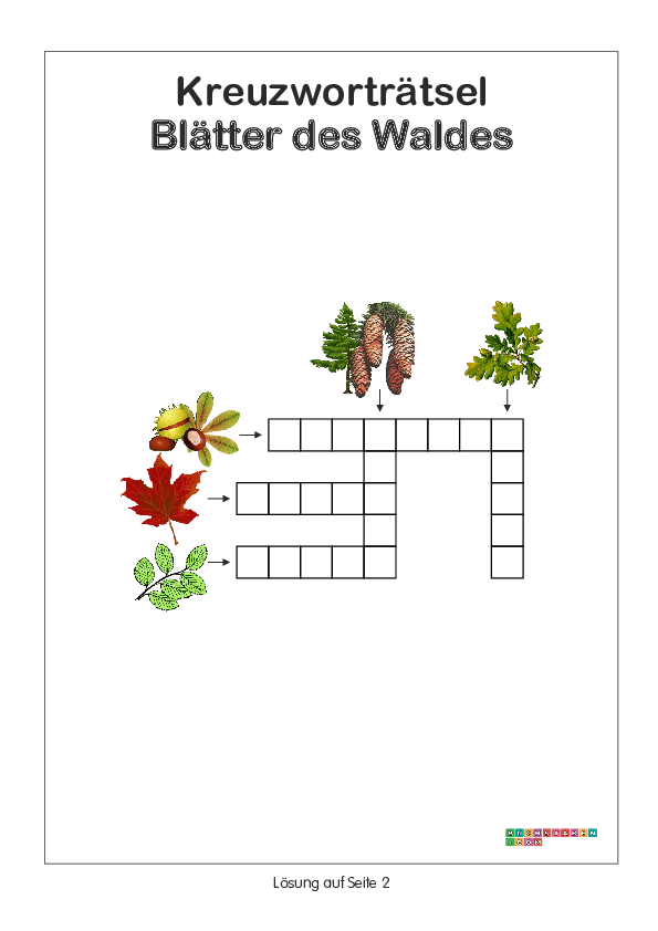 Kreuzworträtsel Grundschule - Blätter des Waldes