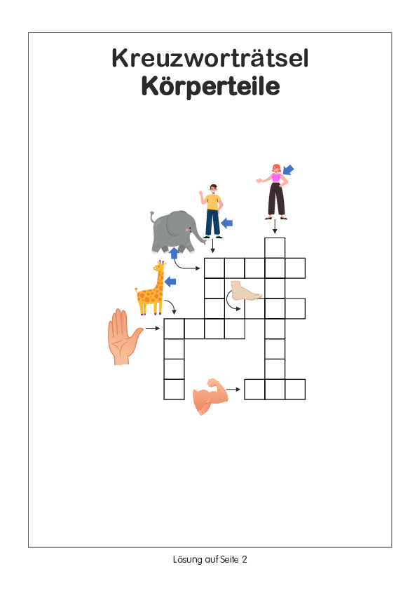 Kreuzworträtsel 1. Klasse - Körperteile