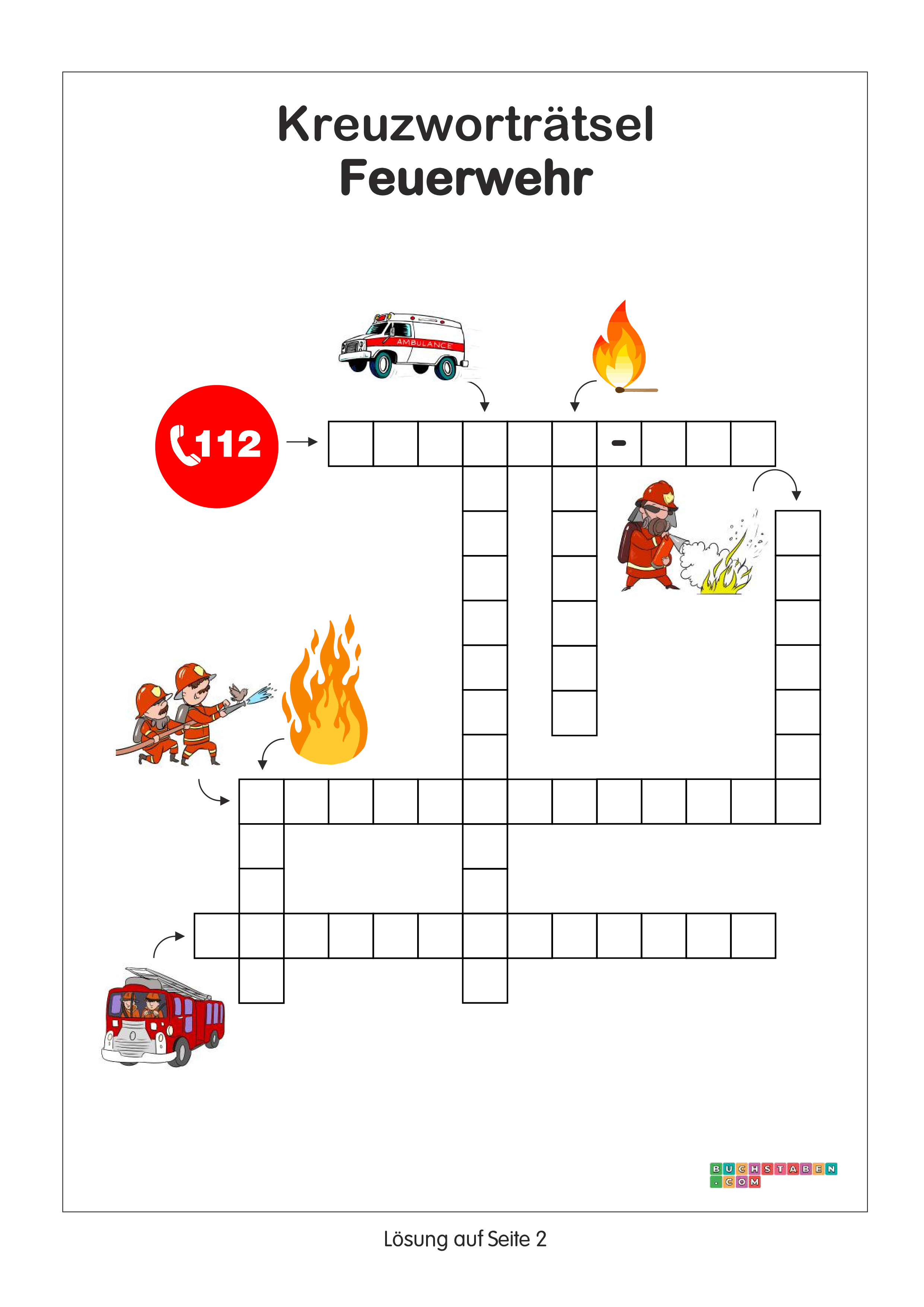 Kreuzworträtsel 3. Klasse - Feuerwehr