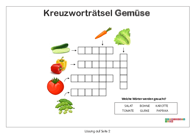 Kreuzworträtsel Kindergarten - Gemüse