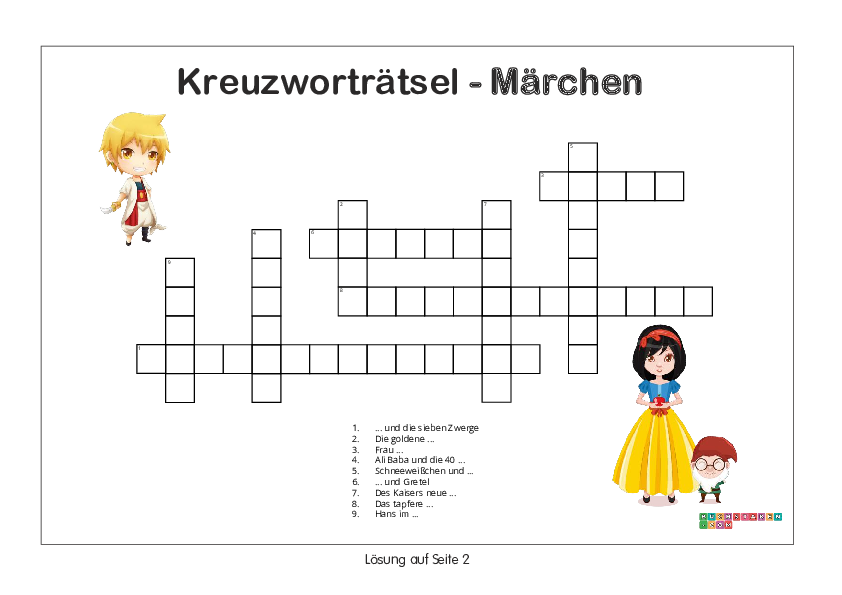 Kreuzworträtsel 4. Klasse - Märchen
