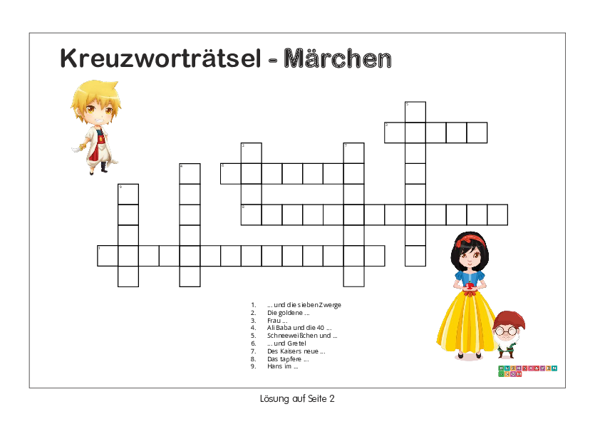 Kreuzworträtsel Kindergarten - Märchen