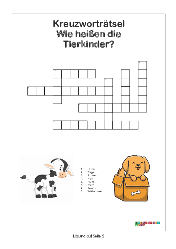 Kreuzworträtsel 4. Klasse - Wie heißen die Tierkinder?
