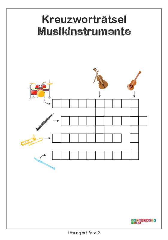 Kreuzworträtsel 2. Klasse - Musikinstrumente