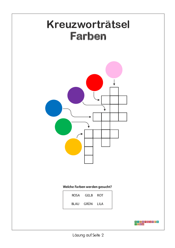 Kreuzworträtsel Kindergarten - Farben