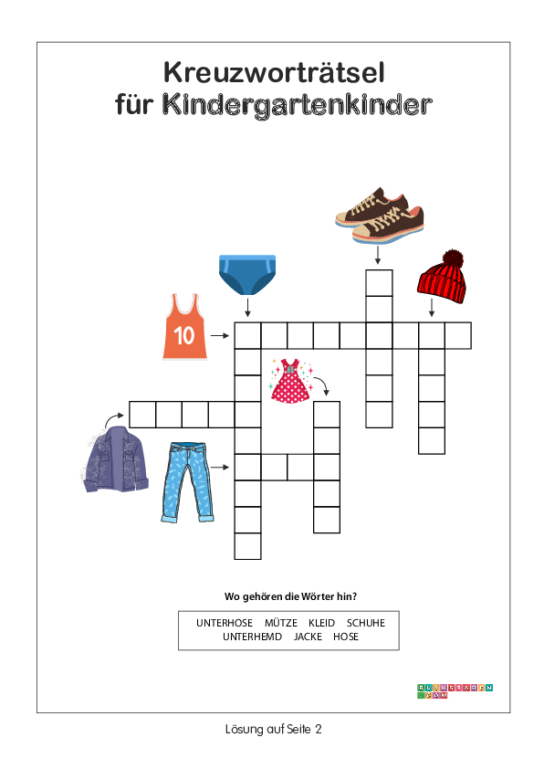 Kreuzworträtsel für Kindergartenkinder 3