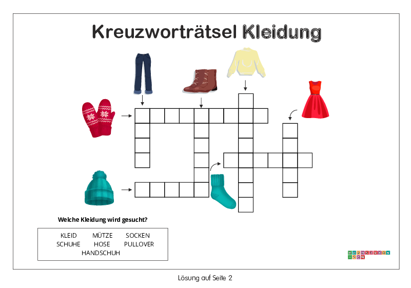 Kreuzworträtsel Kindergarten - Kleidung